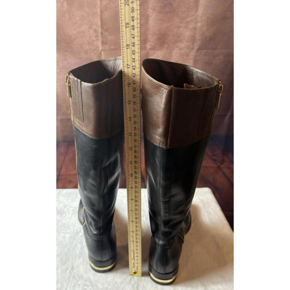 Michael Kors Hayley Black/Brown Two Tone Leather Side Zip Riding Boots Sz 9.5M - Picture 3 of 6